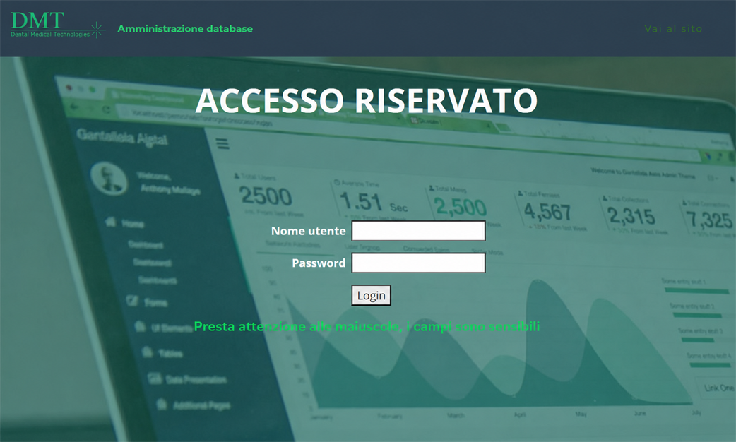 Schermata di amministrazione del database DMT